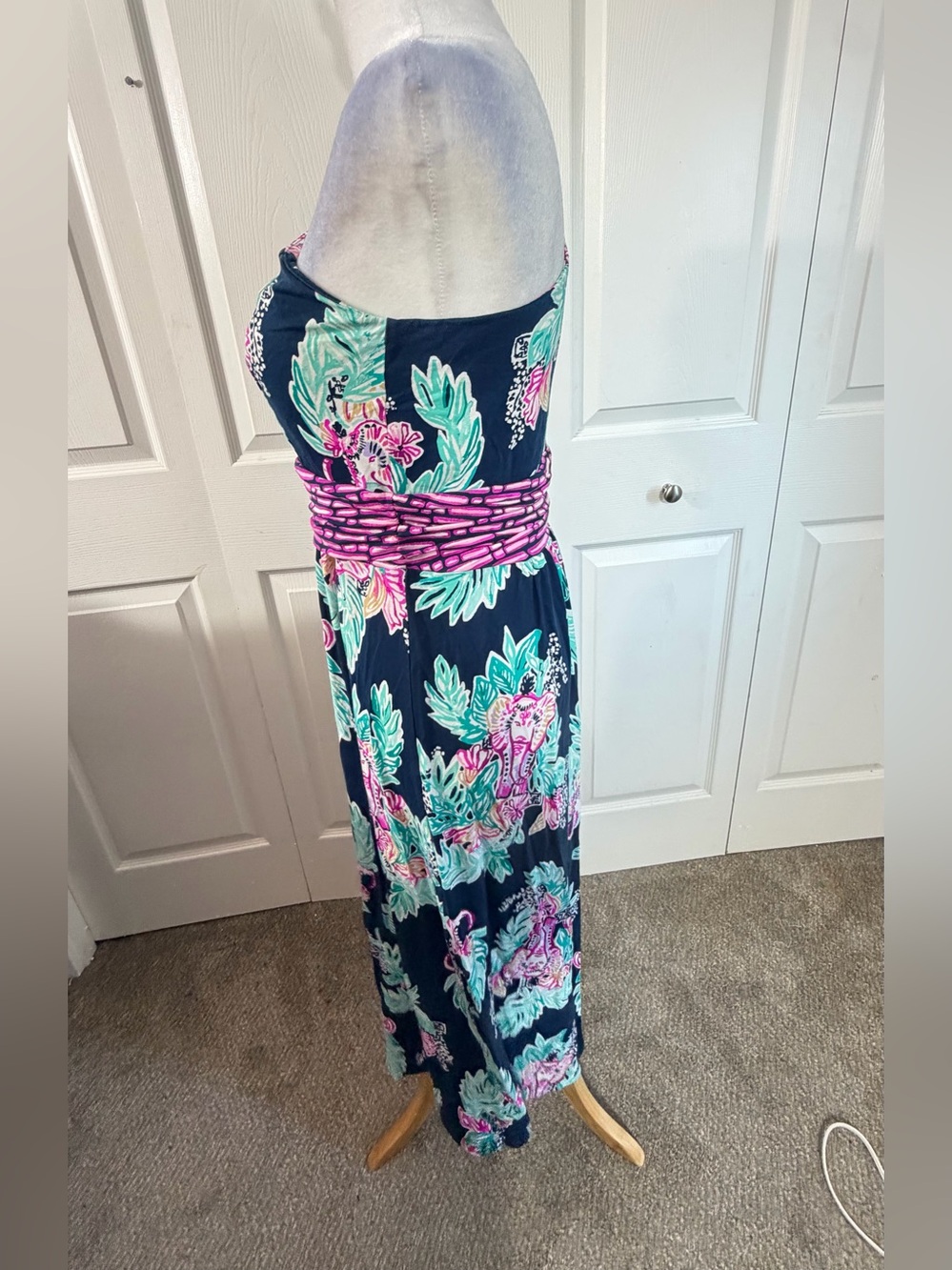 Lilly Pulitzer Malia Ready Set Gecko One Shoulder Maxi Dress Navy M colorful - Picture 5 of 8